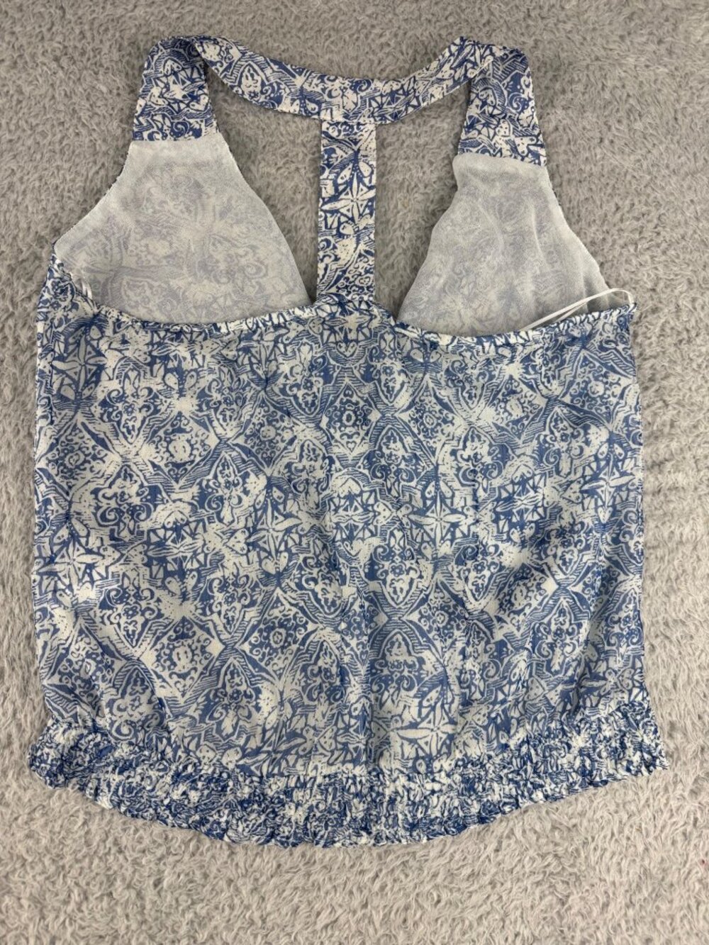 Lucky Brand Blue White Womens Sleeveless Printed Top M Halter Travel Casual - Picture 12 of 15